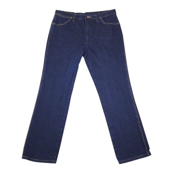 Wrangler Men 36x32 Straight Leg Dark Wash Denim Jeans Black Label Silver Writing - Picture 4 of 9